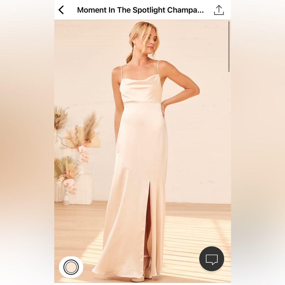 Lulus Moment in the Spotlight Champagne Satin Cowl Neck Maxi Dress